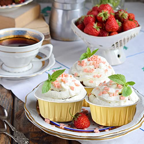 Augoog 100Pcs Aluminum Cups With Lids,5Oz Disposable Ramekin Baking Cups Muffin Liners Mini Pie Pans Foil Cupcake Containers For Christmas Party Wedding Party,Gold thumb #6