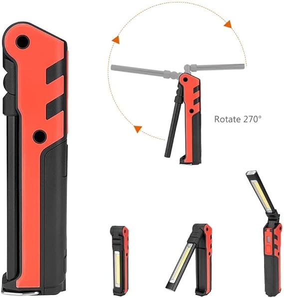 270 Rotation Foldable LED Flashlight, Water-Resistant, USB Rechargeable, Magnetic Base, 100 Lumen
