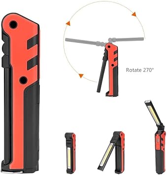 270 Rotation Foldable LED Flashlight, Water-Resistant, USB Rechargeable, Magnetic Base, 100 Lumen