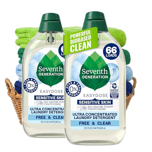 Seventh Generation Laundry Detergent, Ultra Concentrated EasyDose, Free & Clear, 23.1 Fl Oz (Pack of 2) (Packaging May Vary)