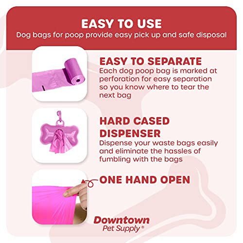 Downtown Pet Supply Dog Poop Bags (2200 Ct - Pink Bags & 1 Dispenser) Waste Bag Dispenser Clips To Dog Leashes Bags & Dog Harnesses- Poop Scoop Bags Are Leak-Proof Bags & Unscented #TOP2