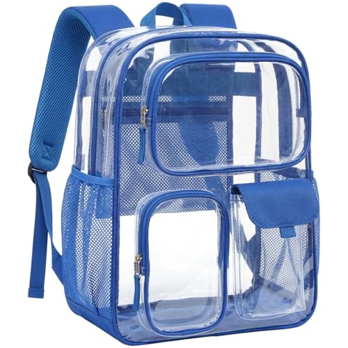 PACKISM Clear Backpack for School - 17 inch Heavy Duty Bookbag, Blue