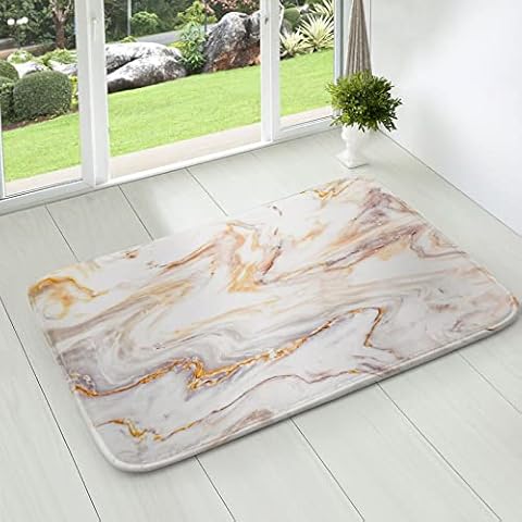 MitoVilla Rose Gold Bathroom Rugs, Absorbent Memory Foam Bath Rugs, Non Slip Marble Door Mat for Bathroom Accessory, Soft Shaggy Shower and Bath Room Floor Mats for Tub, Machine Washable, 20 x 32 Cover