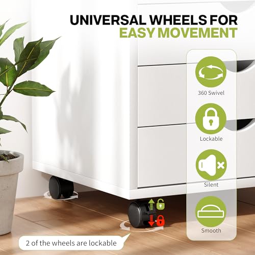 Image of 7 Drawer Chest, Storage Cabinet Dressers with Wheels, Dressers Storage Cabinets, Dresser Mobile Cabinet with Wheels, Room Organizer, Small Drawers Wood Organization Furniture for Office, Home, White