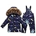 Bambino Tuta da Sci - Piumino con Cappuccio + Pantaloni da Sci Completo da Neve 2 Pezzi Tuta da Neve per Bambino Snowsuit Caldo Invernale Salopette e Giacca Cappotto, Blu 18-24 Mesi