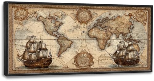 Glocmna Large Old World Map Canvas Art