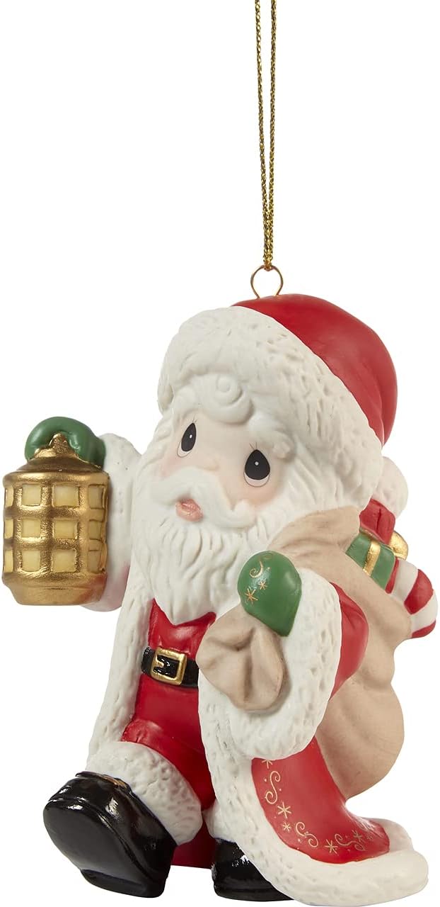 Precious Moments 211012 May Your Spirits Be Merry and Bright Annual Santa Bisque Porcelain Ornament, White