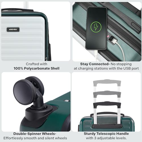 Image of Assembly Premium Polycarbonate Luggage Set of 2 - Hard-Sided Medium Check in (24 Inches) & Cabin Luggage (20 Inches) Trolley Bags for Travel with in-Built TSA Lock- Dual Green(Starkpro)
