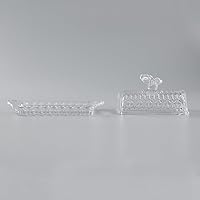 Vista 8 de HOWOK - Mantequillera de cristal con tapa y cuchillo de mantequilla de acero inoxidable, mango de mariposa, cubierta gruesa, soporte