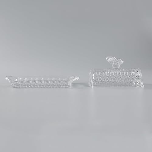 Miniatura 8 de HOWOK - Mantequillera de cristal con tapa y cuchillo de mantequilla de acero inoxidable, mango de mariposa, cubierta gruesa, soporte para