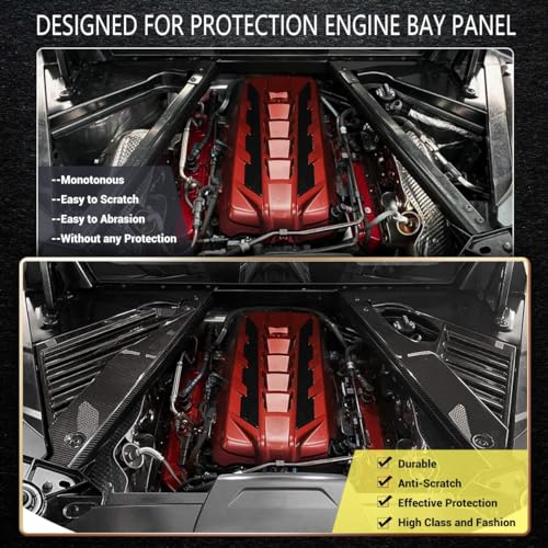 Image of 2PCS Engine Bay Side Panel Covers for Corvette C8 Stingray 2020+ and for C8 Z06 2023+,Carbon Fiber Pattern Mid-Motor Engine Compartment Frame Dress Up Trim Protective Decor Panels Covers
