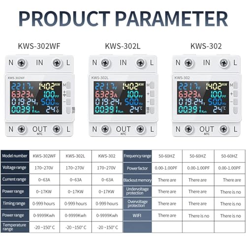 Compteur d'énergie 8 en 1 haute précision KWS-302 pour tableau électrique 63A - 3