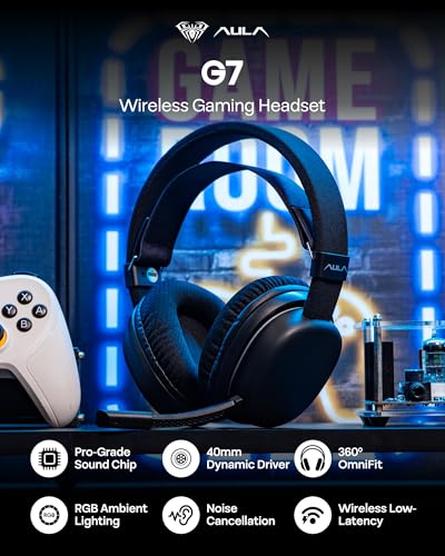 Image of MechLands Aula G7 Wireless Gaming Headset for PS4 /PS5 /PC /Switch, Over-Ear Headphones with Detachable Noise Canceling Mic, RGB, Surround Sound, 60H Battery, 2.4GHz /BT /Wired (Black)