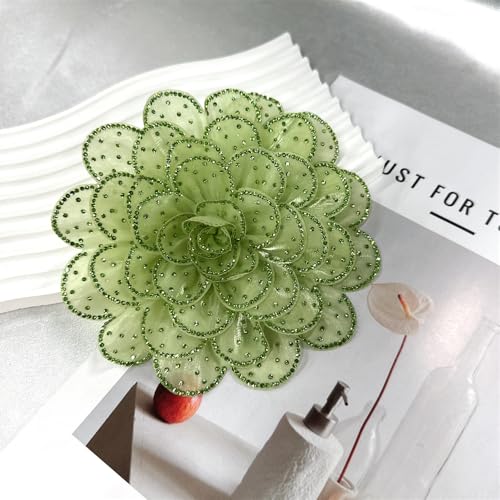 Image of Rhinestone Camellia Flower Big Brooch Lapel Pins for Women Fashion Crystal Fabric Floral Brooches Pin for Dresses Suit Accessories Jewelry Boutonniere Corsage Wedding Party 140mm