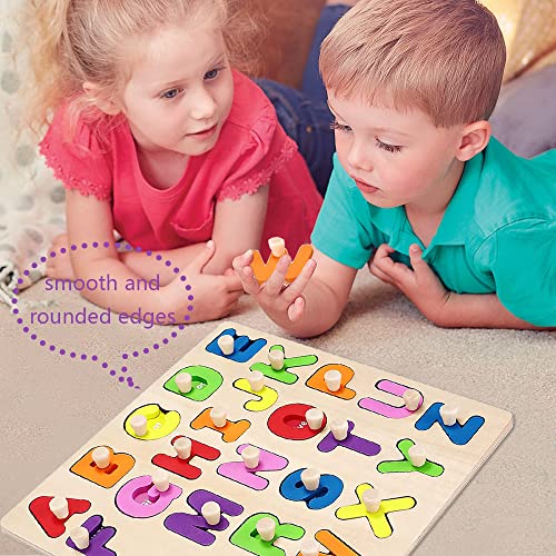 Alphabet Puzzle Wooden Puzzles With Board Knob For Toddlers 1 2 3 4 5 Year Old Abc Puzzle Shape Alphabet Learning Puzzles Toy, Great Preschool Gifts For Girls And Boys #TOP2