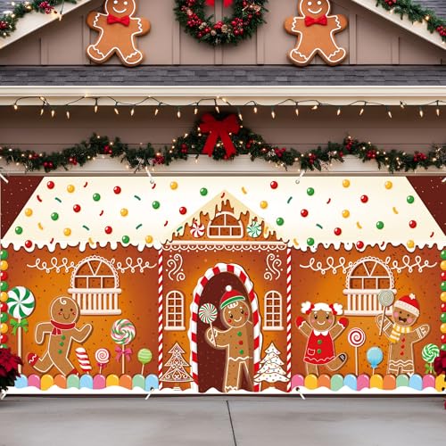 HunnmingRe 16 x 7ft Christmas Garage Door Cover, Gingerbread Man