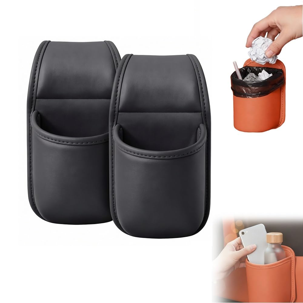 Leather Car Door Cup Holder for Window Clip On Storage Organize, Black-B
