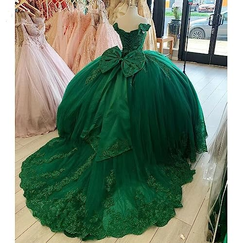Youjiayi Princess Off Shoulder Quinceanera Dresses Puffy Lace Tulle Sweet 16 Dress with Train Big Bow Long Ball Gowns3