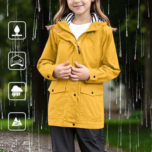 Girls Rain Jacket Waterproof Windbreaker Preppy Solid Color Lightweight Zip Button Down Raincoat Hiking Outwear2