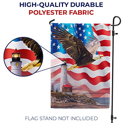 America Forever Patriotic Bald Eagle Garden Flag - Summer Lighthouse 4Th Of July Stars Stripes Usa Memorial Independence Day Flag - Seasonal Yard Outdoor Decorative Flag - 12.5 X 18 Inches #TOP3