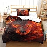Impresión 3D Lobo Juego De Ropa De Cama con Cierre De Cremallera Funda De Almohada Funda De Edredón Microfibra Single（135x200cm）