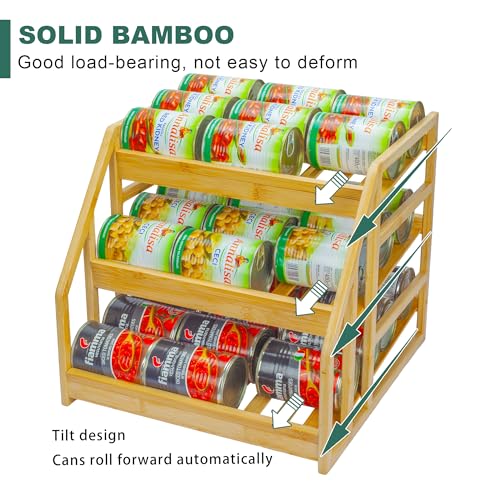 Bamboo Can Rack Organizer for Kitchen Cabinets or Pantry, Holds 36 Cans