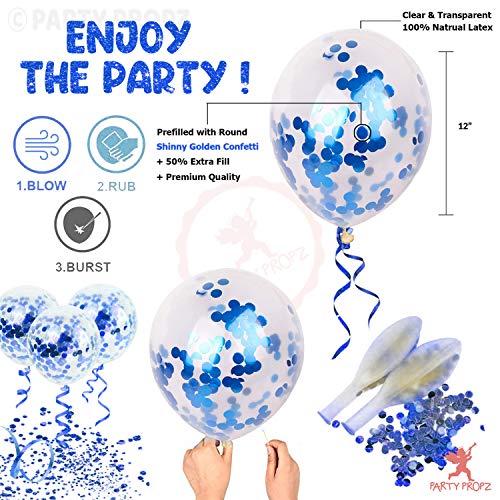 Image of Party Propz Blue Balloons For Decoration - Set of 18 Pcs (12 inches) Blue Balloons For Birthday | Latex Balloons and Confetti Balloons For Decoration