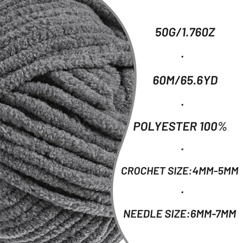 Image of 3 Pack Fluffy Velvet Yarn for Crocheting,Baby Blanket Yarn for Crocheting Soft,150g(196.8yds) Amigurumi Plush Chenille Crochet Yarns,Puzzle Yarns for Crochet Weaving Craft(3 Dark Gray)