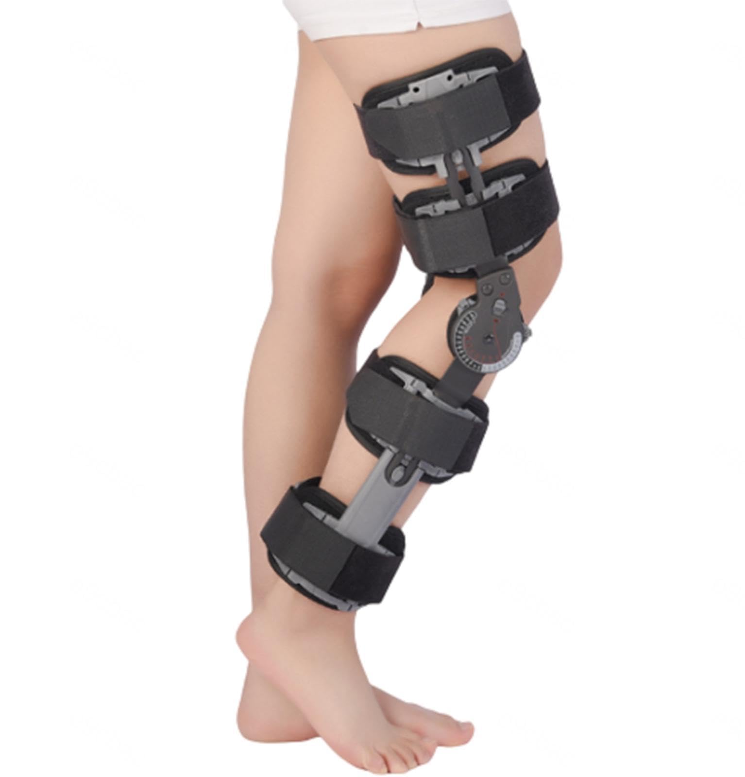 Rodillera Ajustable con Bisagras, Soporte Inmovilizador de Rodilla Postoperatorio con Estabilizadores de Piernas Laterales para Estabilización de Recuperación, Lesiones de ACL, MCL y PCL