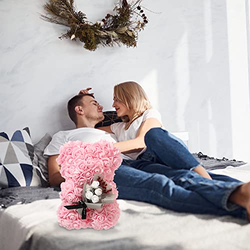 Yiwuhongyuz Artificial Flowers Rose Teddy Bear For Mom，Flower Rose Bear With Box Birthday Present，Anniversary Christmas Valentines Day Gifts (Light Pink) #TOP2