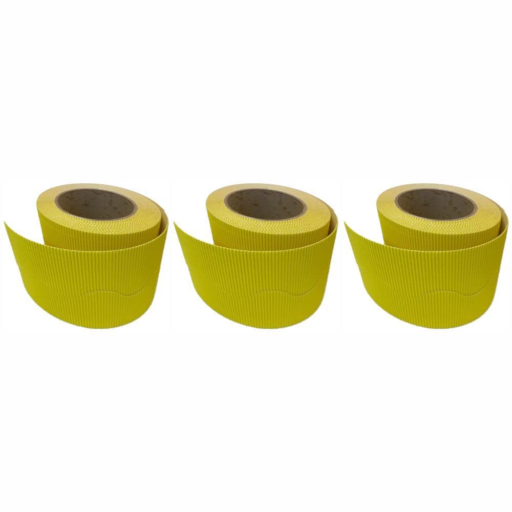 3 Ace Crafts (Pack of 3) Corrugated Display Borders Roll (Lemon) size 57mm x 15m for School Classroom Decoration, Bulletin Boards and Crown Making, Scalloped Edge Border Roll Fade Resistant — image 1