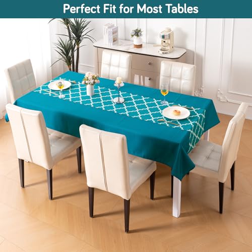 Image of HOKIPO Modern Grace Table Cloth for 6 Seater, 55x86 in, Aqua Trellis