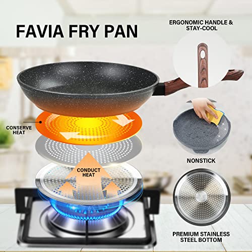 Favia Frying Pan Nonstick 11 Inch Fry Pans For Cooking Egg Pan Omelet Pan Aluminum Coating Induction Compatible For Any Stoves Oven Safe #TOP4