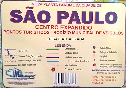 MAPA/POSTER DO CENTRO EXPANDIDO DE SÃO PAULO - NOVA PLANTA PARCIAL DA CIDADE -DIMENSÕES: LARGURA 117