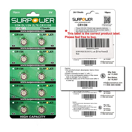 Surpower Cr1/3N 3V Lithium Battery 10 Pack 【5-Year Warranty】 #TOP1