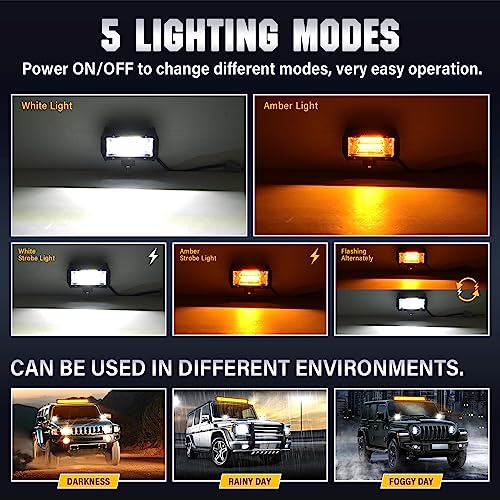 Phare de travail LED stroboscopique RIGIDON 72W 12V 24V orange et blanc pour SUV 4x4 - 5
