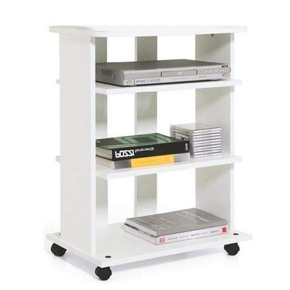 BAKAJI Mobile TV in Legno MDF con 3 Ripiani Porta Console Videogiochi DVD e 4 Ruote Mobiletto Carrello Porta Televisore Design Moderno Dimensione 60 x 45 x 80,5 cm (Bianco)