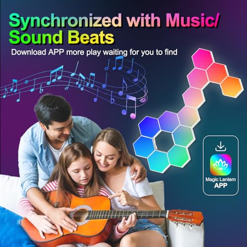 Image of Hexagon LED Light Panel, 8 Pack Smart APP and Remote RGB Wall Lamp with Cool Music Sync for Gaming Room Bedroom