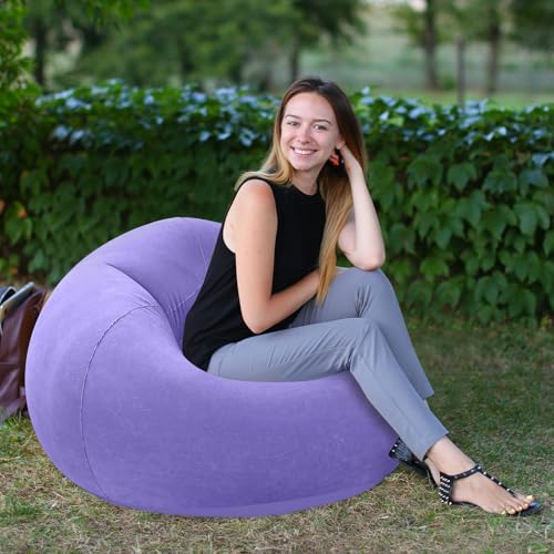Image of Realspring Inflatable Bean Bag Chairs Outdoor Blow up Camping Chairs Inflatable Lazy Sofa Folding Portable Bean Bag Loungers Couch for Movie Night(Light Purple,2 Pcs)