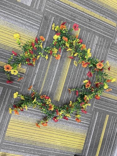 MEIVINES Guirnaldas de Flores Artificiales 2 Piezas 5.9FT Multicolor Artificial Falso Margarita Garland Colgando Flores Artificiales Exterior para Boda Jardín Hoga Decoración (Rojo&Amarillo&Naranja)