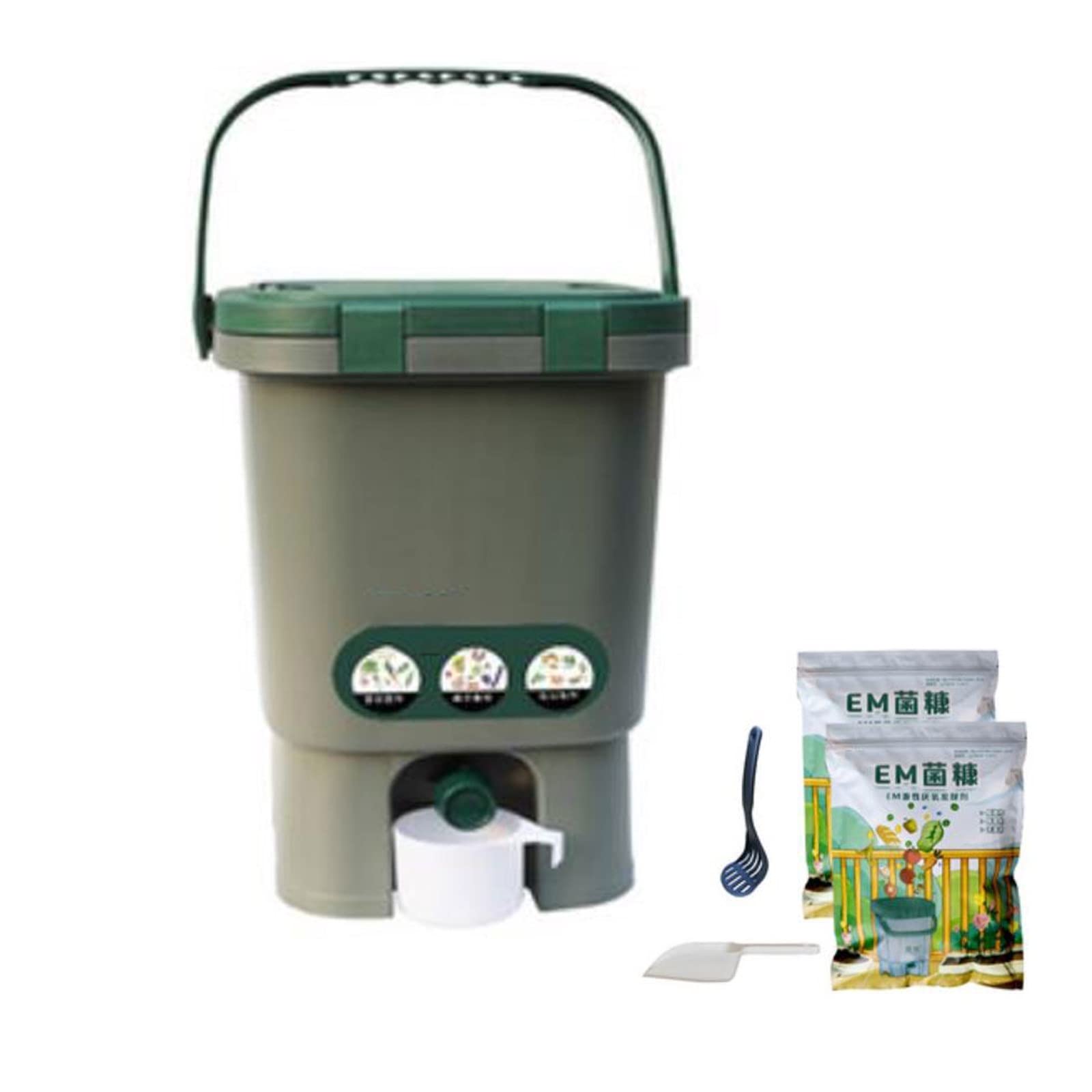 Compostador Jardín Cubo de compostaje, Cubo de compostaje de cocina de 4 galones, Cubo de compostaje de encimera interior con tapa, Cubo de compostaje 100% sin olor, con acelerador de arranque de comp