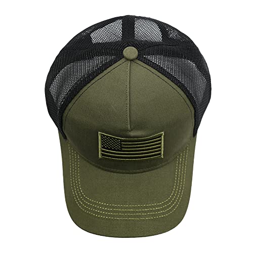 Nvjui Jufopl American Flag Hat, Usa Flags Trucker Hat For Men & Women, Embroidered Adjustable Baseball Cap, Mesh Snapback Hat Army Green #TOP3