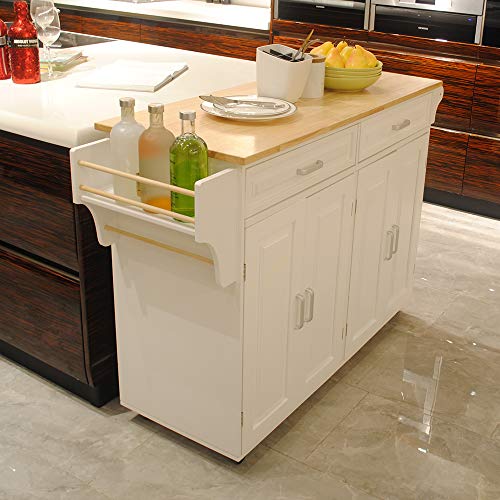 DHHU 54“ Large Kitchen Island with Storage, Kitchen Cart on Wheels with 2 Large Drawers,Adjustable Shelf Inside Cabinet, Spice Rack & Towel Rack,Simple Design Rolling Island Table for Kitchen