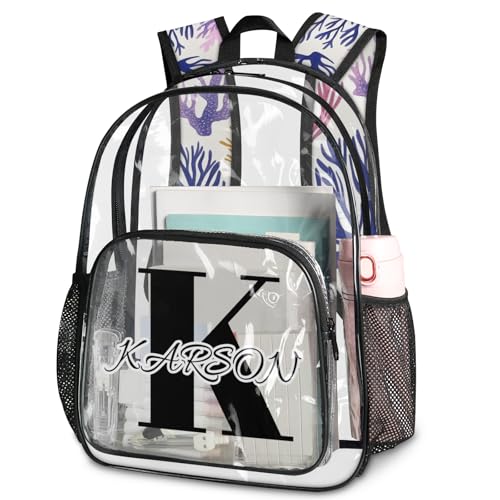 Personalized Coral Beach Large Clear Backpack Stadium Approved Heavy Duty PVC Plastic Custom Ocean Coastal Transparent Backpacks See Through Bag with Name
