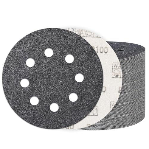 Image of 100PCS 5 Inch Sanding Discs 100 Grit, Wet Dry Hook and Loop Sandpaper | 8 Hole Silicon Carbide Round Sand Paper, Water and Oil Resistant, Orbital Sander for Wood Metal Automotive Polishing