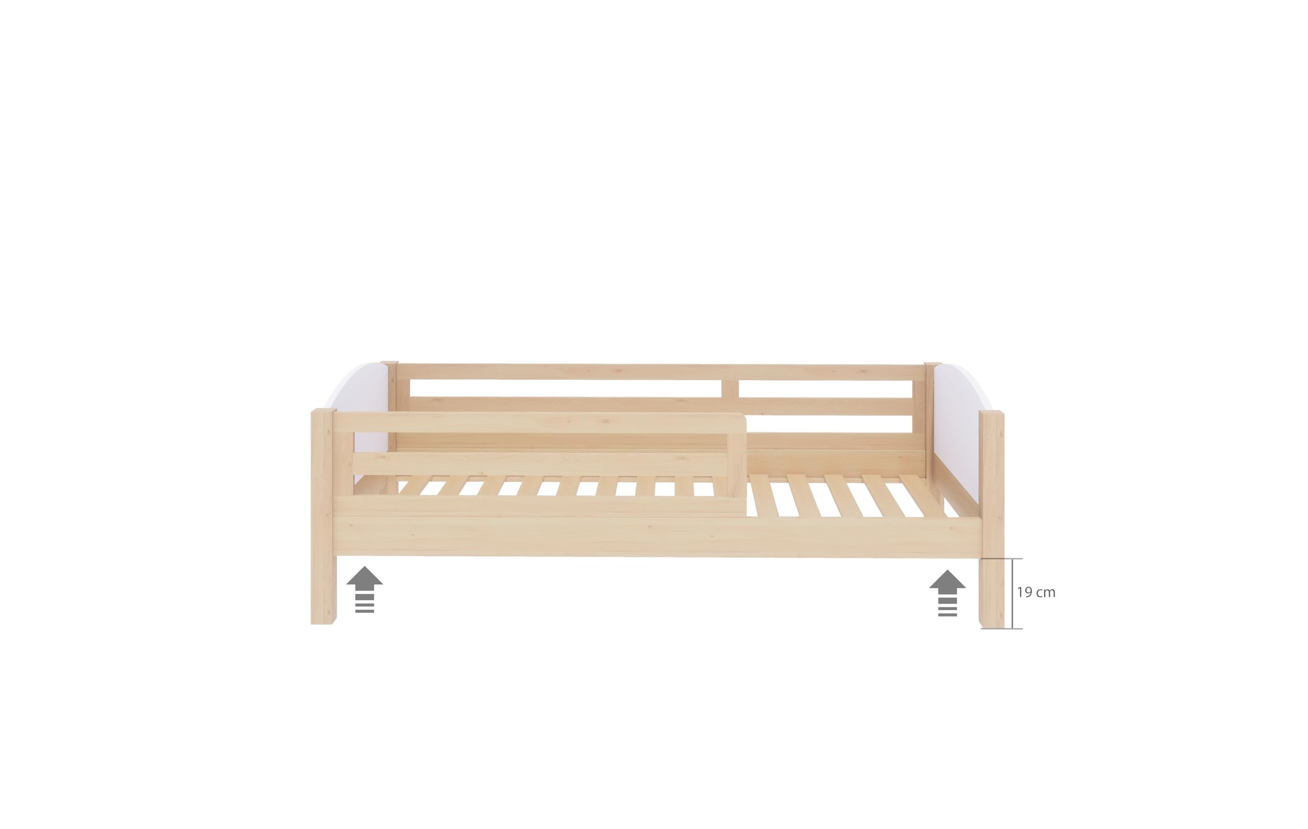 KONTARBOOR Cama Infantil Convertible 3 en 1 Madera – Altura del colchón Ajustable – Barandillas extraíbles – Inteligente y ECONÓMICA – Diseño de Madera Natural 90x190 cm.