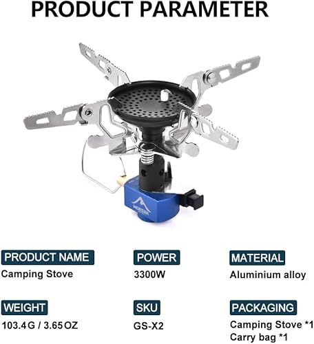 Miniatura 3 de Widesea Estufa de mochilero 3300W Estufa de camping Quemador de gas portátil con Iginitor Mini Ultraligero Equipo de senderismo Equipo al aire libre