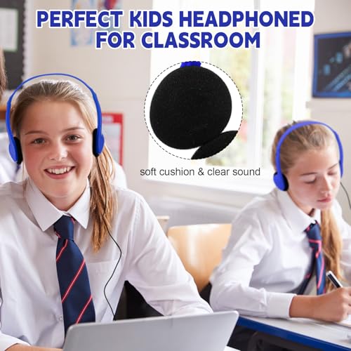 Image of Konohan 10 Pack Headphones Bulk Headphone for School Classroom Student Wired Headphones Adjustable with 3.5 mm Jack for Adults (Dark Blue)