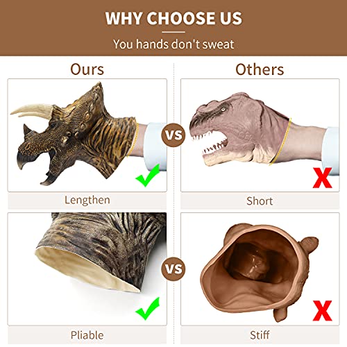 Yolococa Dinosaur Hand Puppets Realistic Latex Soft Animal Head Toys Set, Hand Puppet Toys Gift For Kids, Party Show Imaginative Play (Tyrannosaurus & Triceratops & Velociraptors) #TOP6