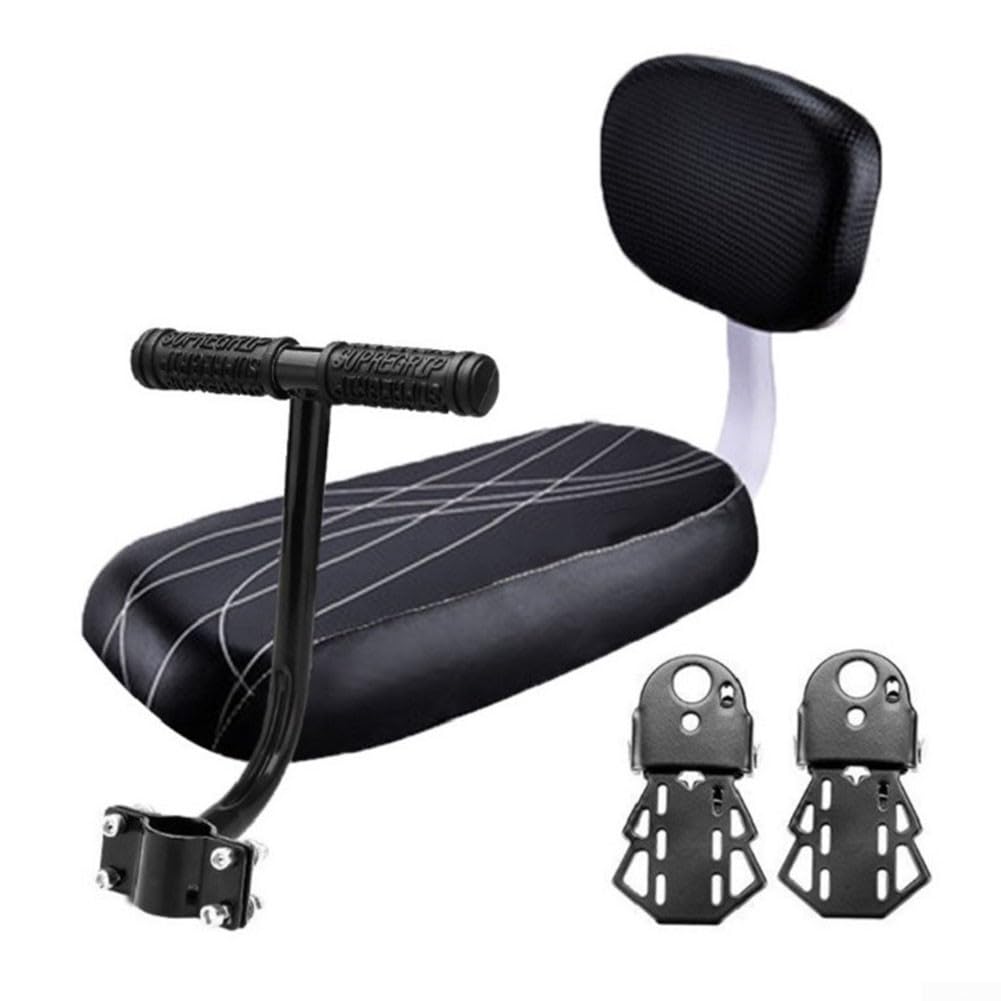 Sella posteriore per bicicletta con schienale e maniglia per mountain bike ed ebike, cuscino per sedile in acciaio al carbonio per adulti e ragazzi, include pedali, nero, 34 x 16 cm